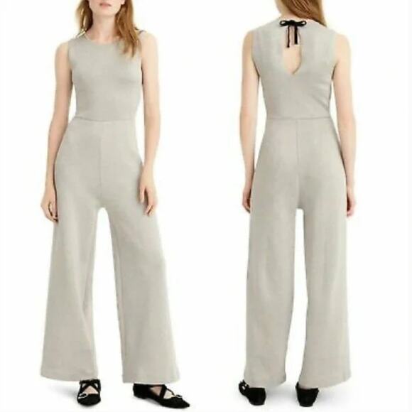 J. CREW Sleeveless Lurex Silver Metallic Knit Jumpsuit Velvet Tie {H21} - Picture 3 of 10